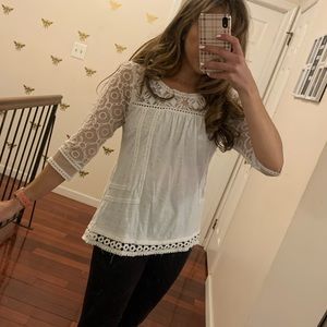 Anthropologie White Mesh Blouse/Top